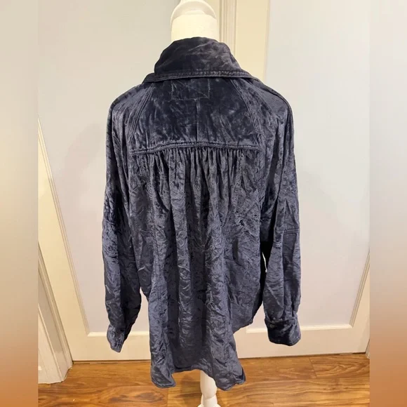 We The Free Velvet Shirt in Deep Blue - Picture 3 of 5